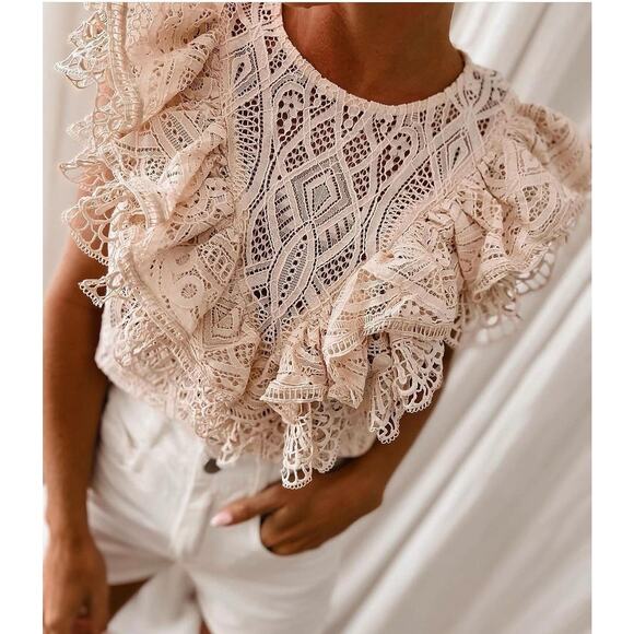 ZARA Ruffled Lace Top NWT Cream Size M - Picture 5 of 16